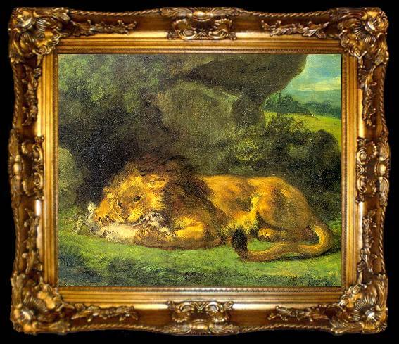 framed  Eugene Delacroix Lion with a Rabbit, ta009-2